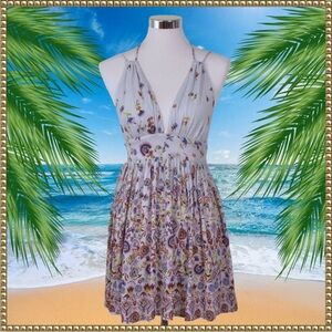UO kimichi blue floral halter neck strappy empire waist mini dress size small